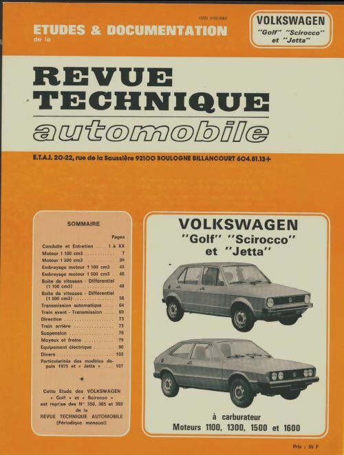 Volkswagen Golf, Scirocco et Jetta - Collectif -  Revue technique automobile - Livre